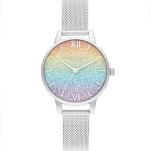 New with tag Olivia Burton Ombre Glitter Dial Silver Mesh Strap Women S Watch